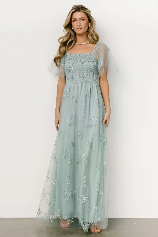 Cassandra Tulle Maxi Dress | Sage Sparkle