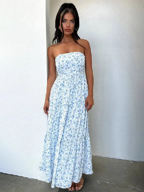 Print A-line Long Off Shoulder Backless Nightclub Sexy Spring Summer Maxi Dress