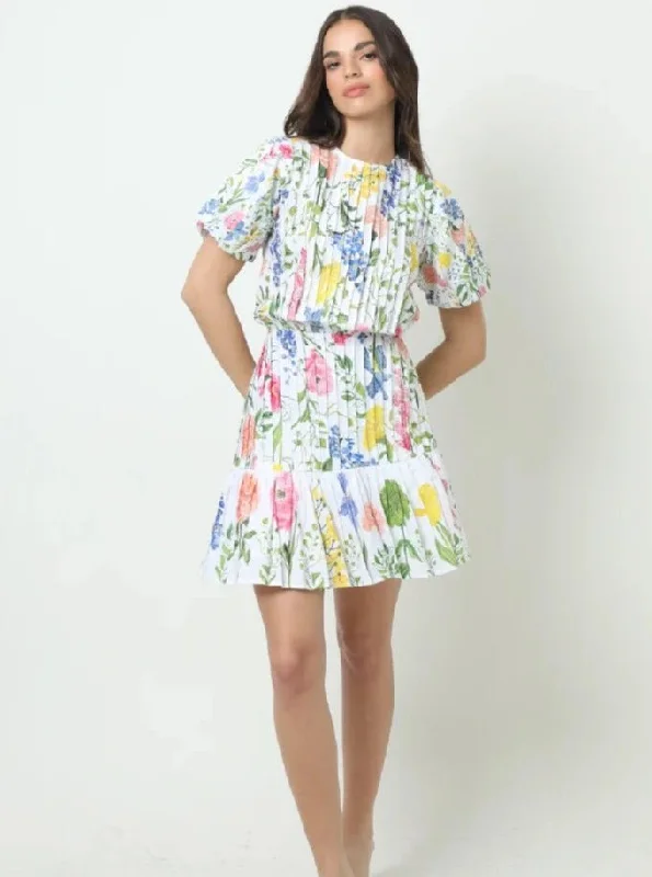 Emelie Mini Dress in Multi Garden White