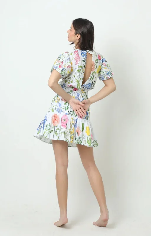 Emelie Mini Dress in Multi Garden White