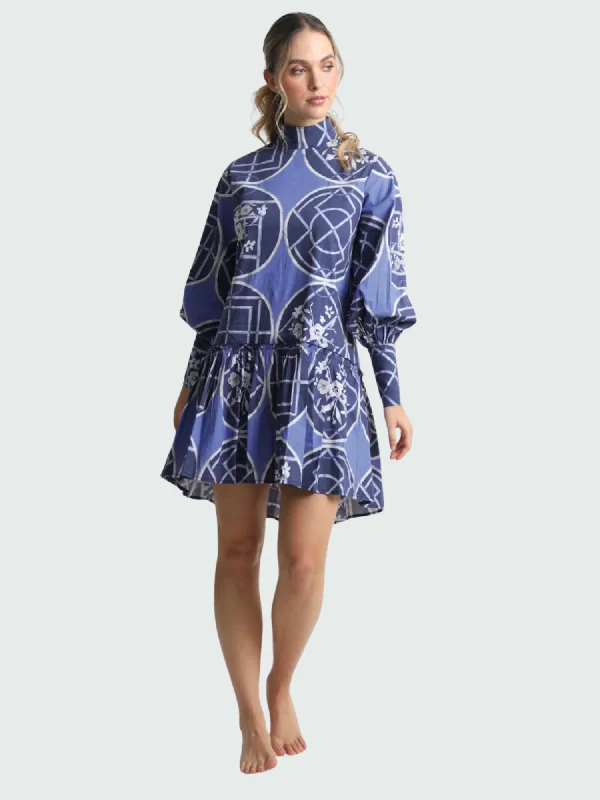 Fiona Mini Dress in Blue Circles