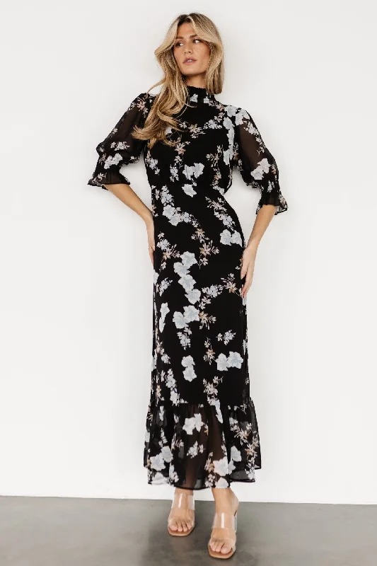 Marie Mock Neck Maxi Dress | Black Floral