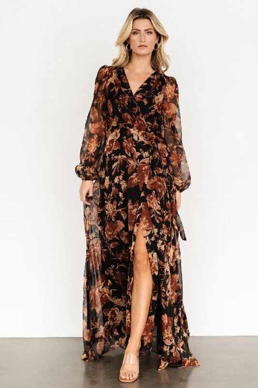 Maura Wrap Maxi Dress | Black Print