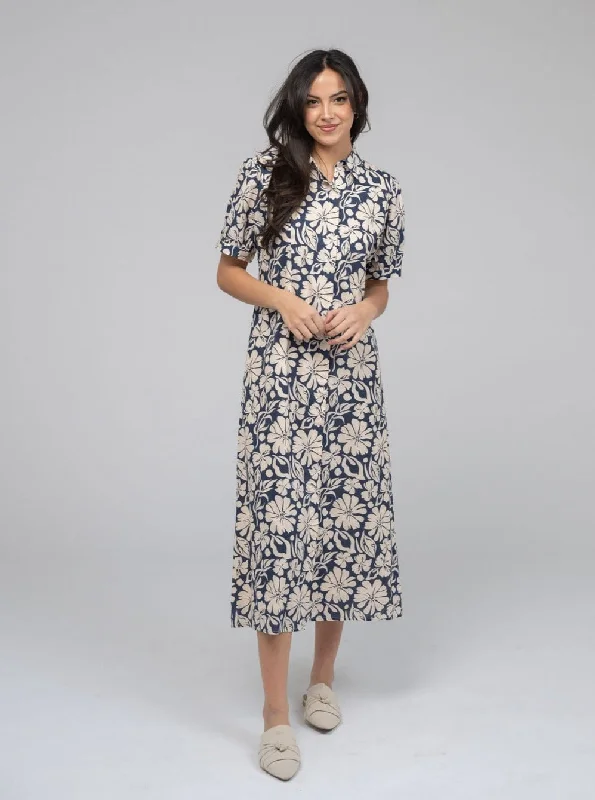 The Kris Dress | Navy Flower Power