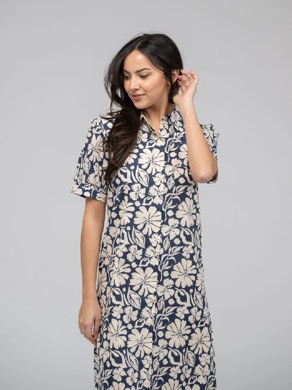 The Kris Dress | Navy Flower Power