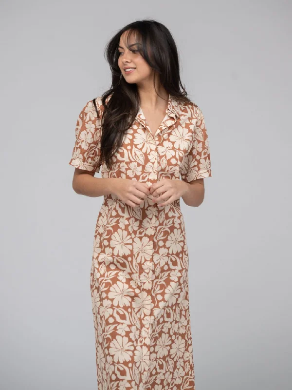 The Kris Dress | Tan Flower Power