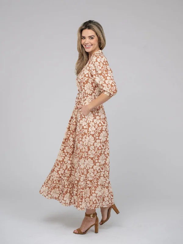 The Lily Midi Dress | Tan Flower Power