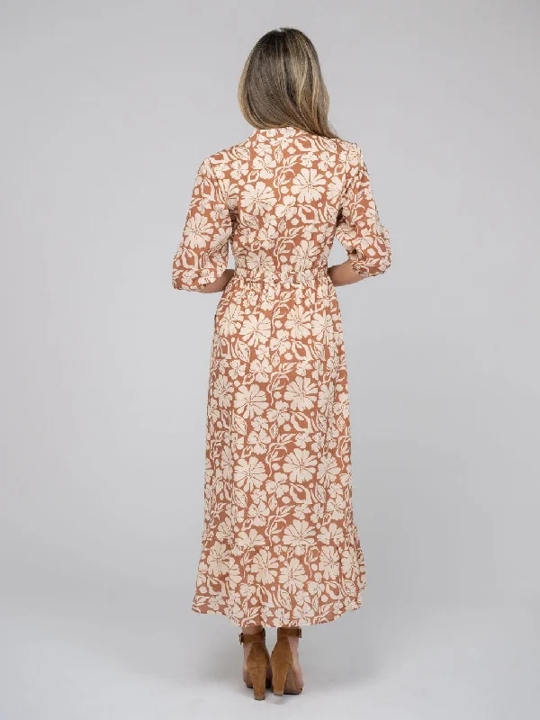 The Lily Midi Dress | Tan Flower Power