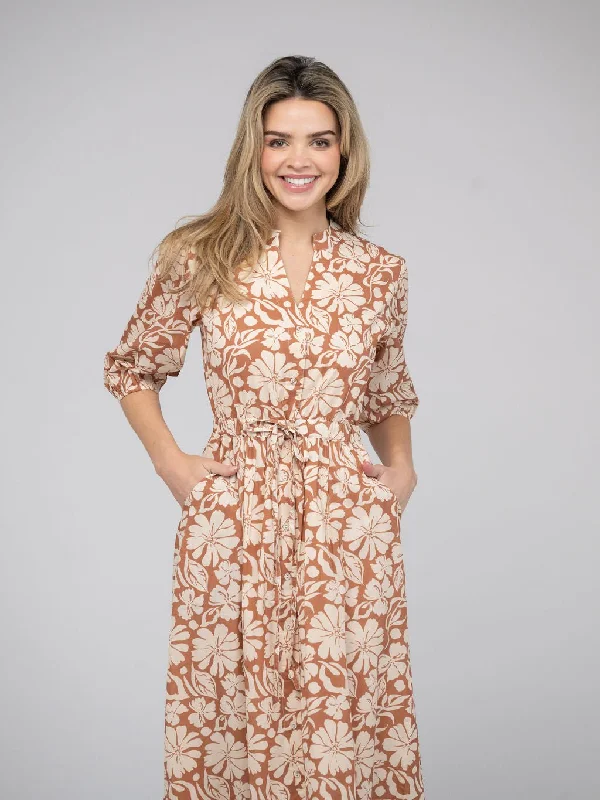 The Lily Midi Dress | Tan Flower Power