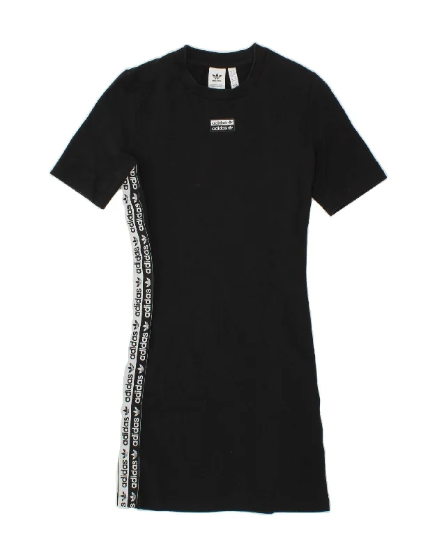 ADIDAS Womens Graphic T-Shirt Dress UK 12 Medium  Black Cotton