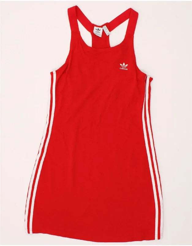 ADIDAS Womens Sleeveless T-Shirt Dress UK 14 Medium Red Cotton