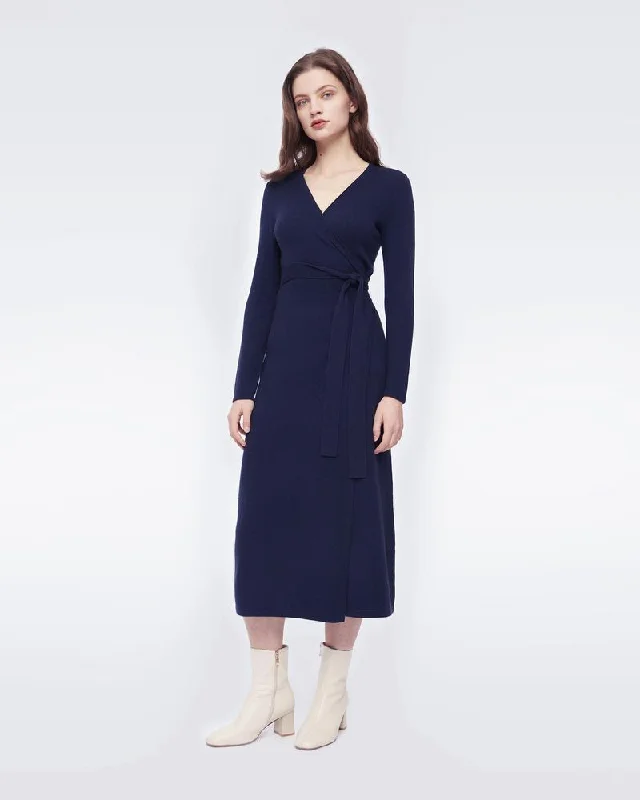 Astrid Midi Wrap Dress - New Navy