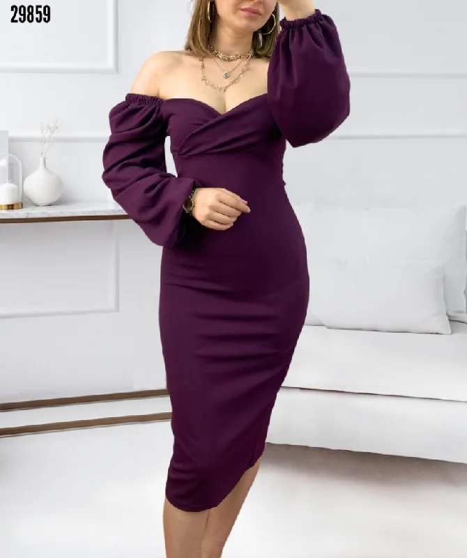 Balloon sleeve double-breasted dress REF:29859