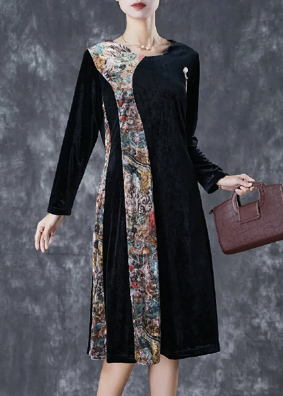 Exra Large Hem Silk Velour Vacation Dresses Fall