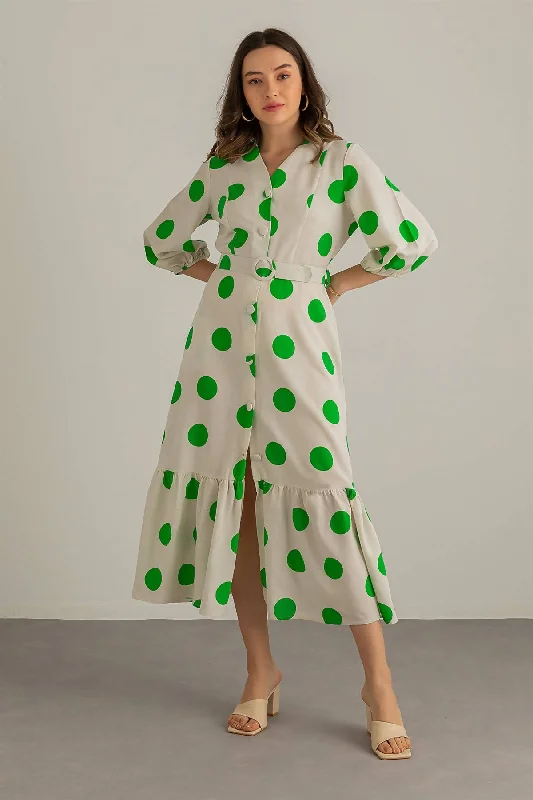 Belted Linen Dress - GREEN REF : BBS157ELB0043117