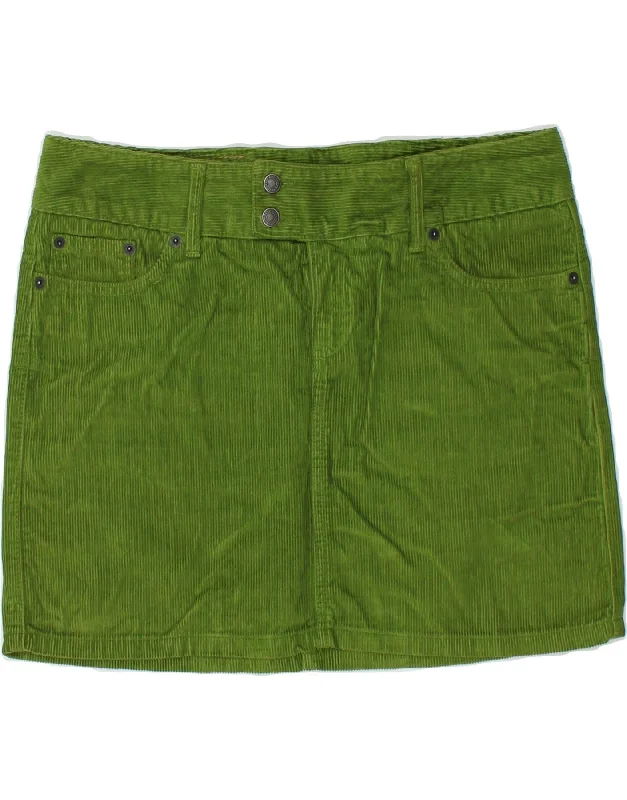 BENETTON Womens Corduroy Skirt IT 42 Medium W32 Green Cotton