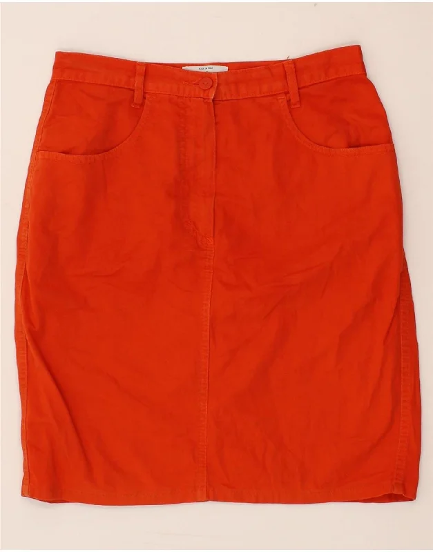 BENETTON Womens Denim Skirt IT 44 Medium W28 Orange Cotton