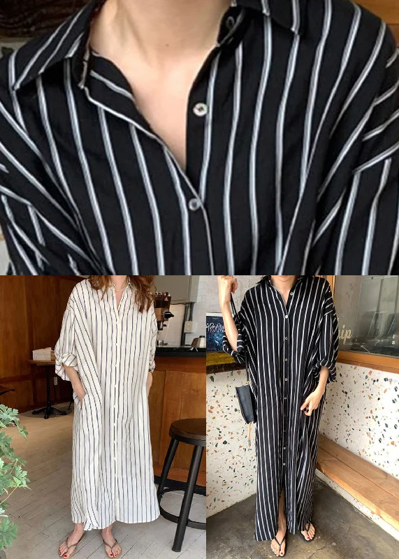 Black Striped Long Shirts Dresses Long Sleeve GH1046