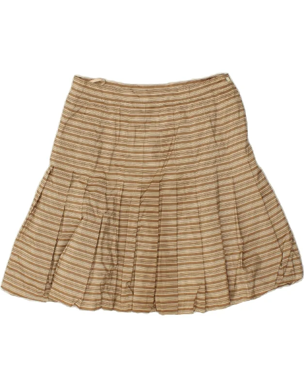 BLUNAUTA Womens Knife Pleated Skirt Large W32  Beige Striped Silk