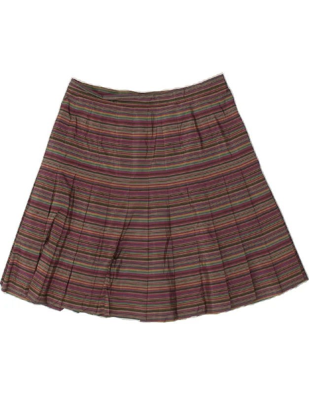 BLUNAUTA Womens Knife Pleated Skirt Large W32  Multicoloured Striped Silk