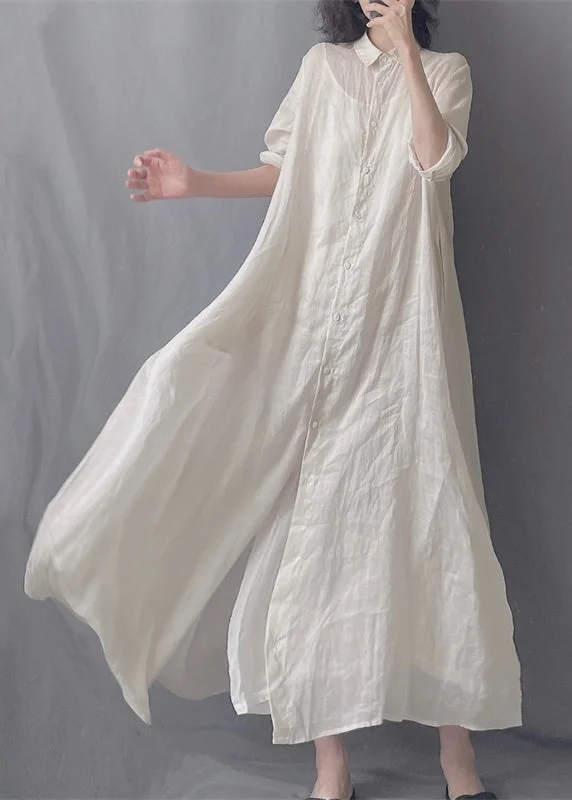 Brief White Peter Pan Collar Button Maxi Shirts Dress Spring GH1047