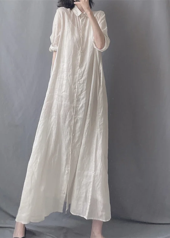 Brief White Peter Pan Collar Button Maxi Shirts Dress Spring GH1047