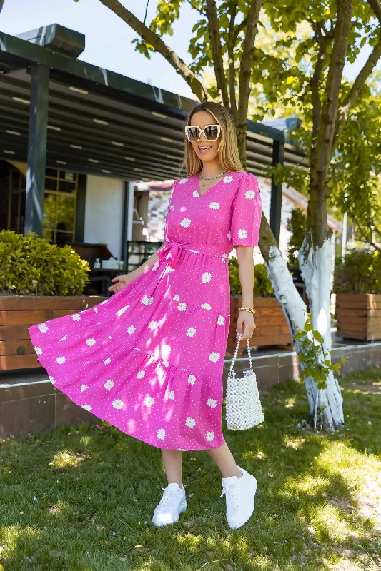 Daisy Polka Dot Pattern Dress - PINK REF : BIS157ELB0146129