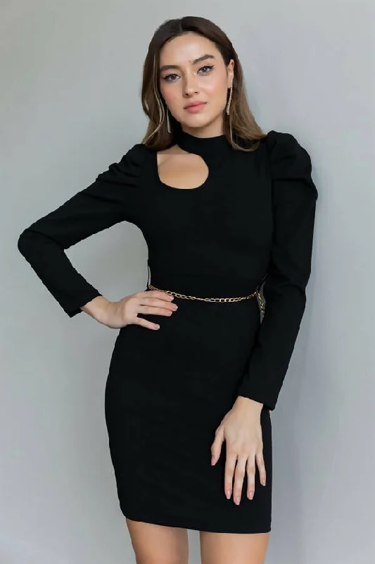 Decollete Chain Belt Dress - BLACK REF : BCW037ELB0009100