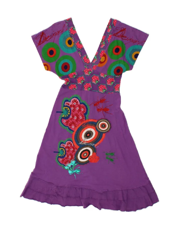 DESIGUAL Womens Abstract Pattern Graphic A-Line Dress UK 10 Small Purple