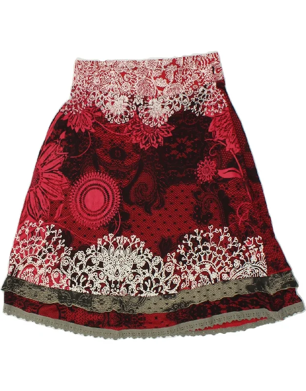 DESIGUAL Womens Graphic A-Line Skirt Small W28 Red Floral Viscose