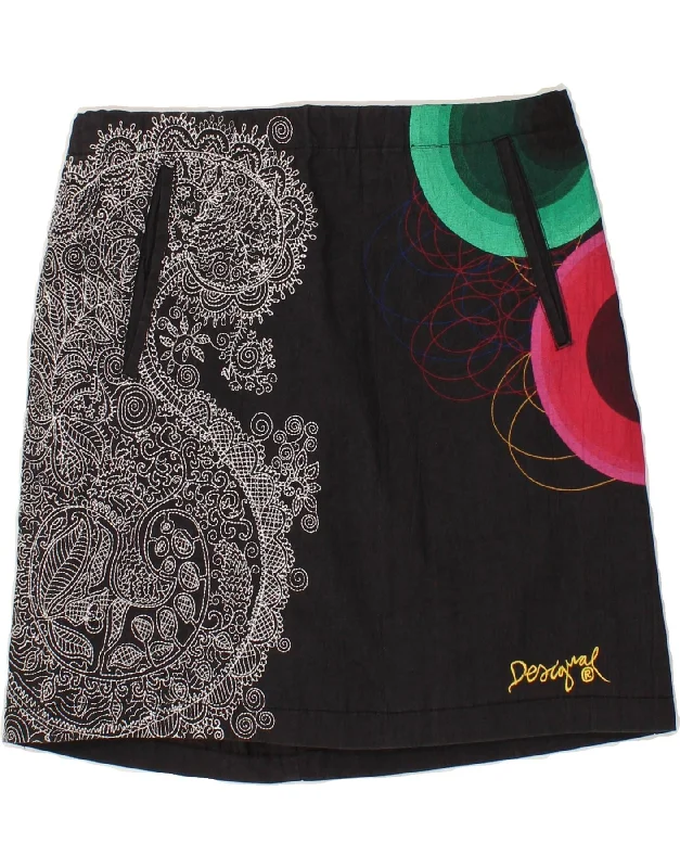 DESIGUAL Womens Graphic Straight Skirt EU 36 Small W30 Black Paisley