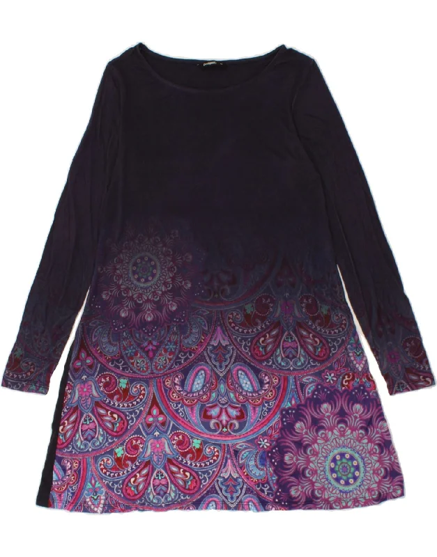 DESIGUAL Womens Long Sleeve A-Line Dress UK 12 Medium Purple Paisley