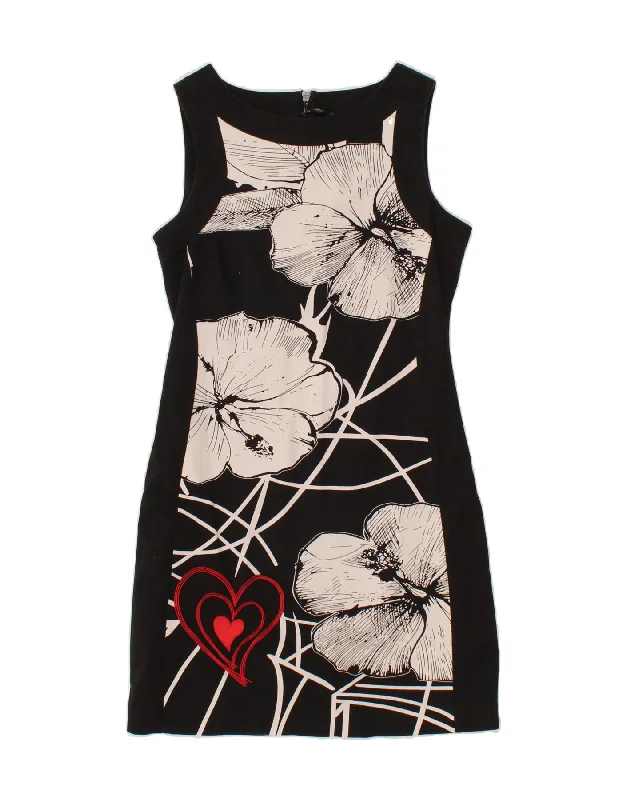 DESIGUAL Womens Sleeveless Sheath Dress EU 36 Small Black Floral Cotton