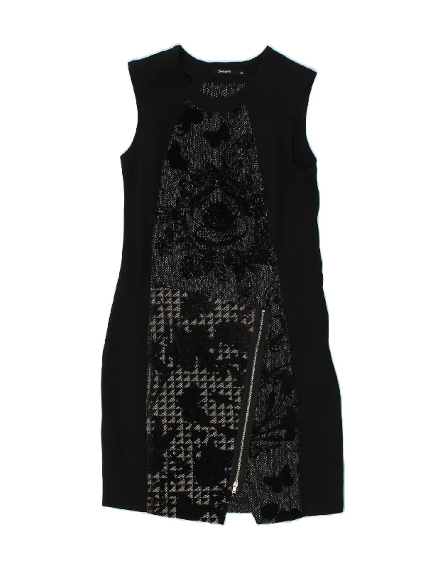 DESIGUAL Womens Sleeveless Sheath Dress EU 36 Small Black Floral Viscose