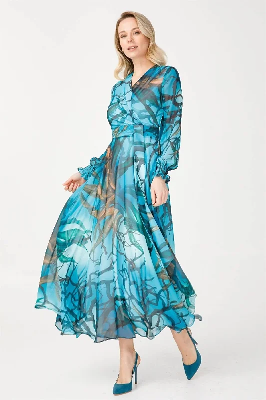 Double Breasted Chiffon Dress Turquoise REF: ILG22Y66029