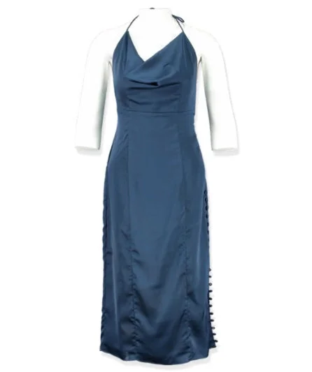 Fame and Partners navy halterneck dress with button detail UK 8