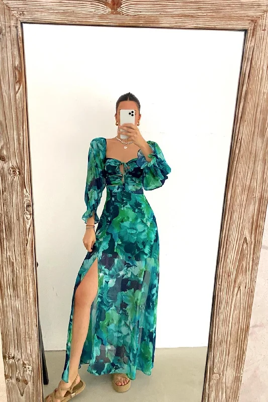 Flora Luxury Slit Dress Green REF : 20452-014