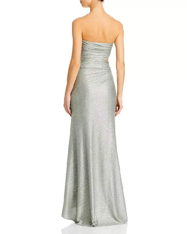 Gladys Metallic Pleat Maxi Dress - Silver