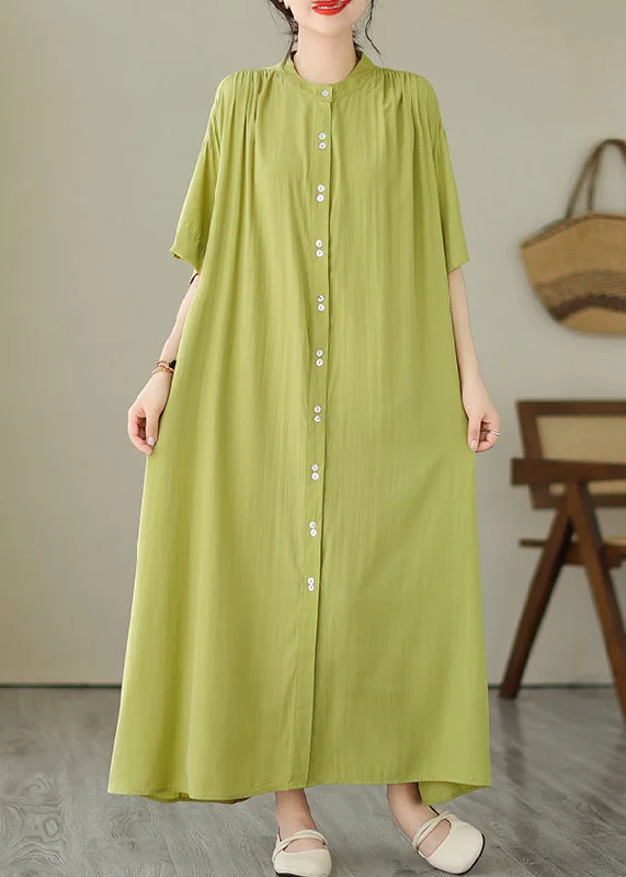 Green O-Neck Button Maxi Dresses Summer GH1032