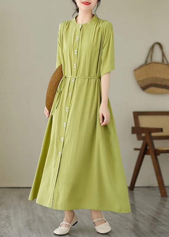 Green O-Neck Button Maxi Dresses Summer GH1032