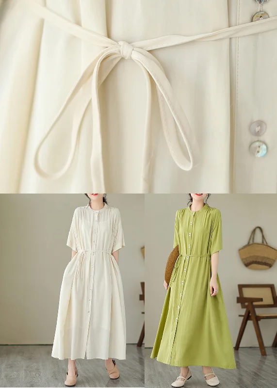 Green O-Neck Button Maxi Dresses Summer GH1032