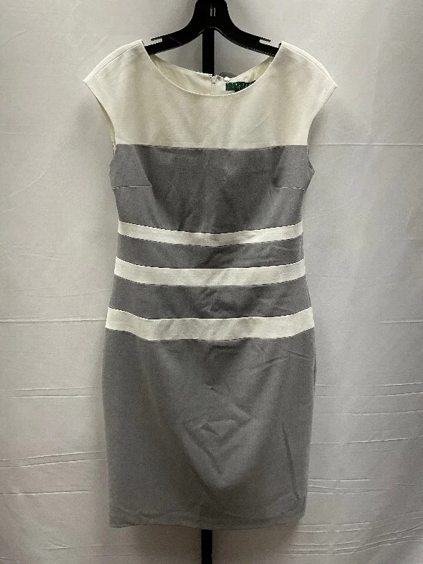 Grey & White Dress Designer Lauren By Ralph Lauren, Size M