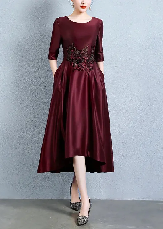 Wine Pockets Silk Dress Half Sleeve