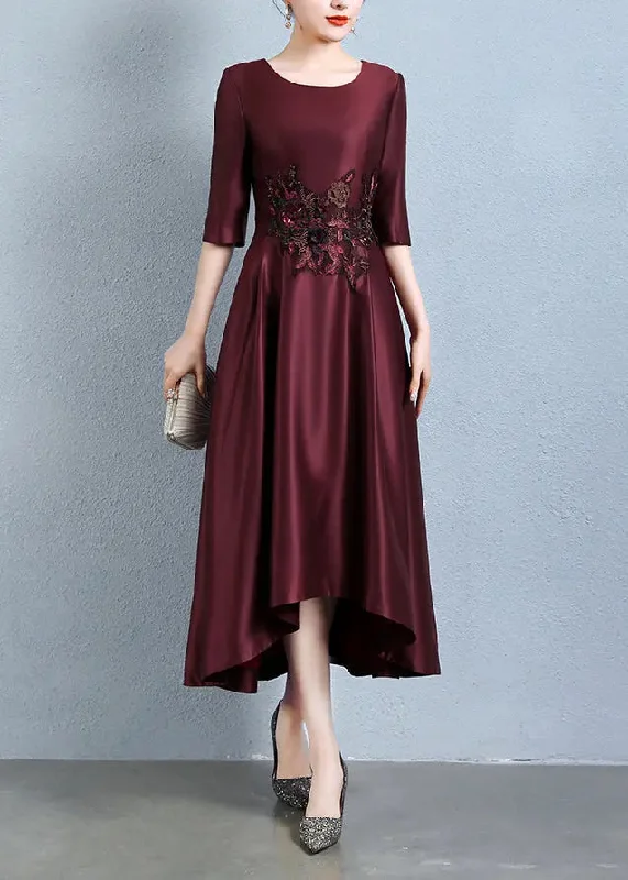 Wine Pockets Silk Dress Half Sleeve