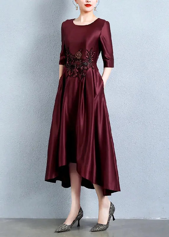 Wine Pockets Silk Dress Half Sleeve