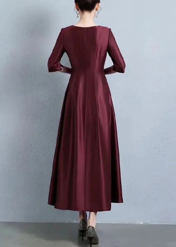 Wine Pockets Silk Dress Half Sleeve