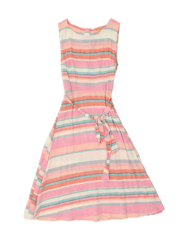 JOULES Womens Sleeveless A-Line Dress UK 14 Medium  Pink Striped Cotton