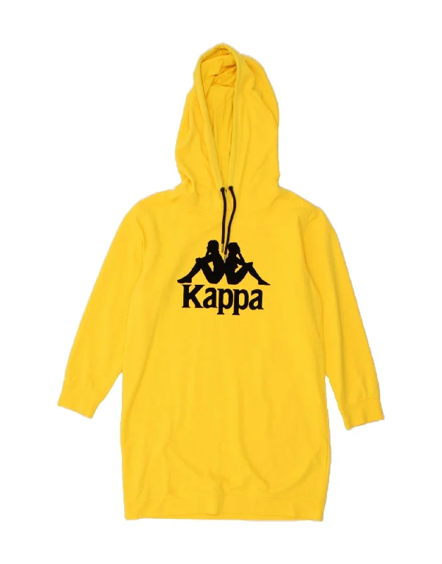 KAPPA Womens Graphic Hooded Jumper Dress UK 16 Large Yellow Cotton