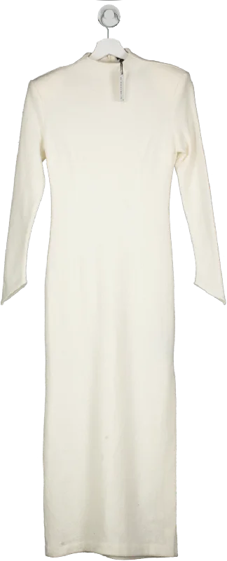 Karen Millen Cream Wool Funnel Neck Knit Midi Dress UK XS