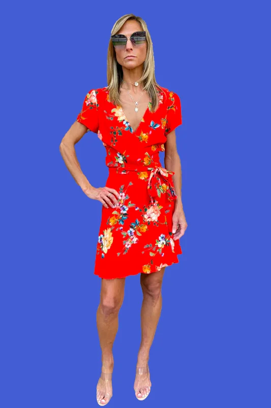 Kennedy Silk Dress - Red Floral